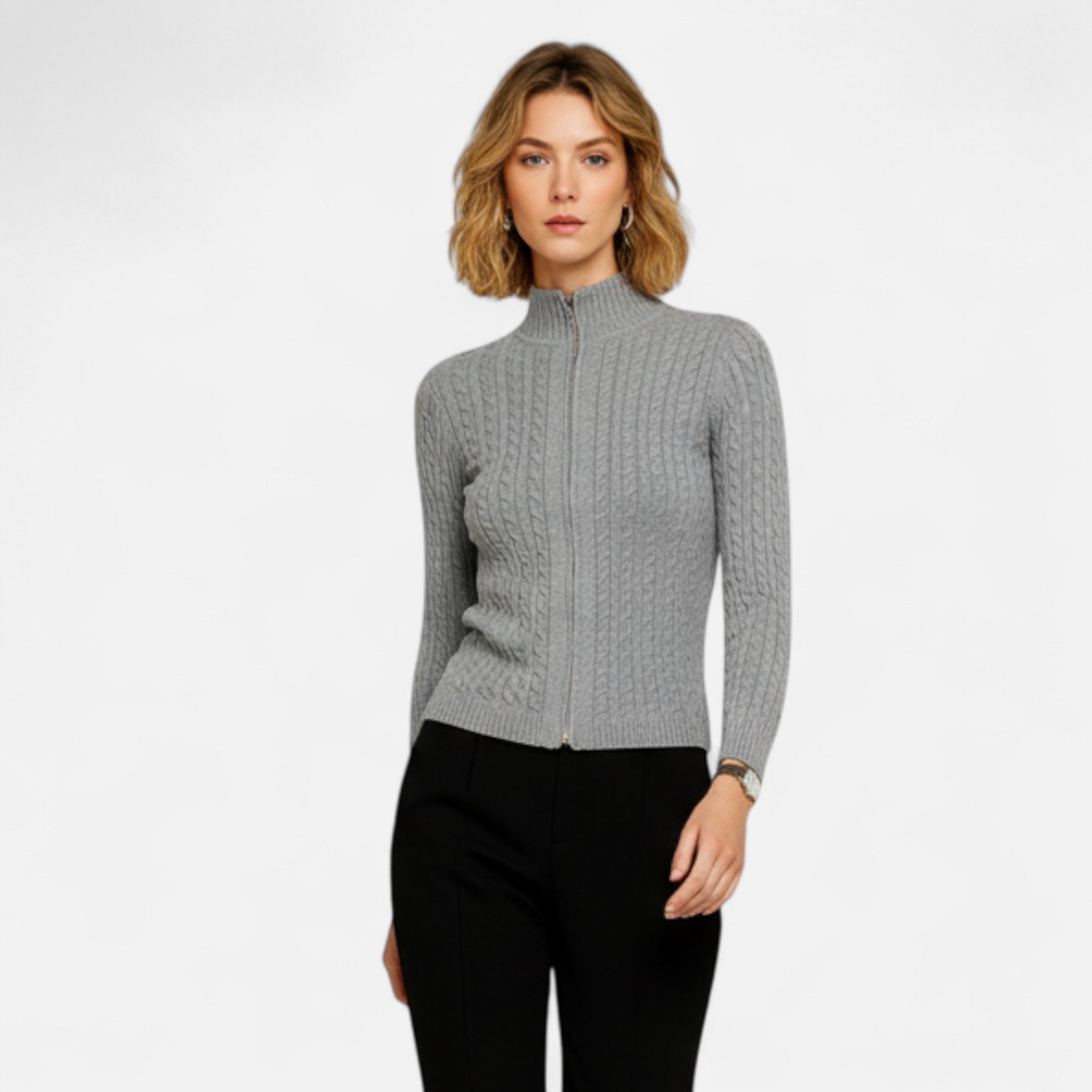 Cardigan Femme Col Roulé Zippé Élégant