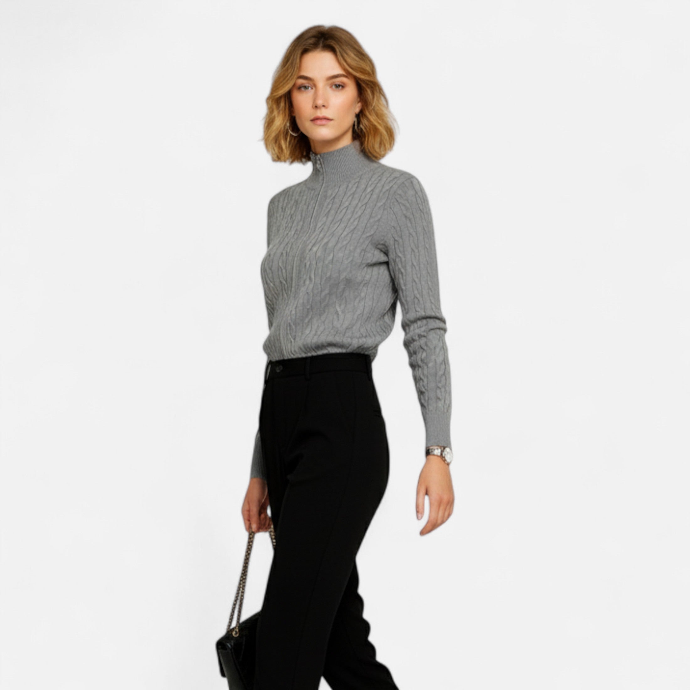 Cardigan Femme Col Roulé Zippé Élégant