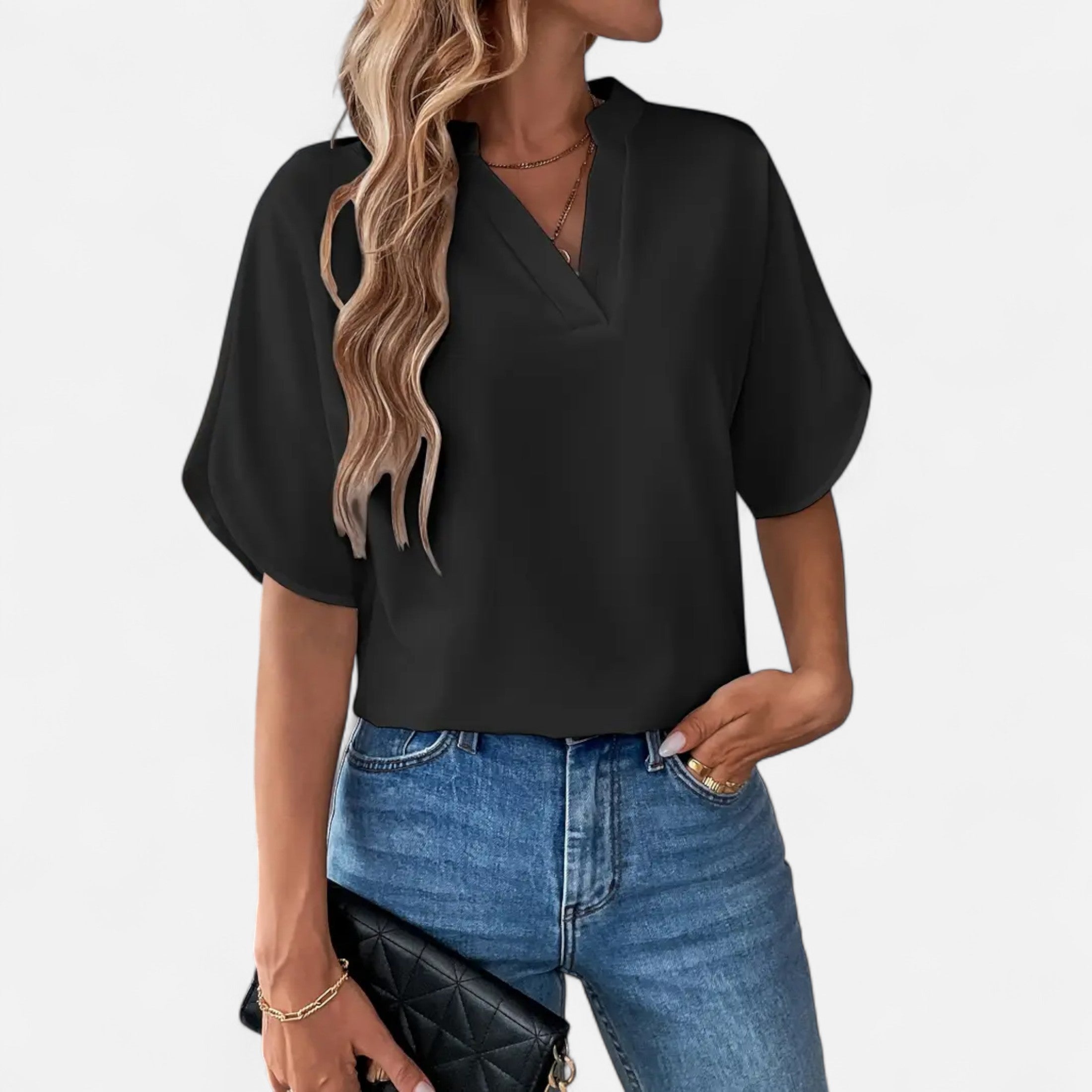 Blouse Femme Col Fendu Élégance Intemporelle